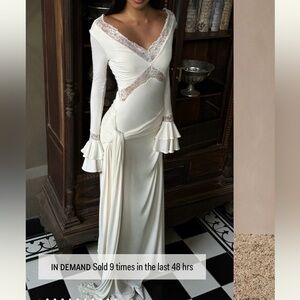 Meshki Ivory Lace-Trim Long Sleeve Maxi Dress